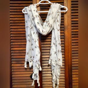 Torrid Bird Scarf Wrap Colorful Design White Fringe